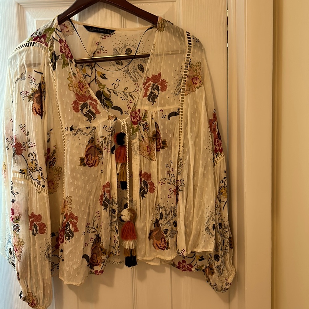 Zara Women Floral Tie Blouse